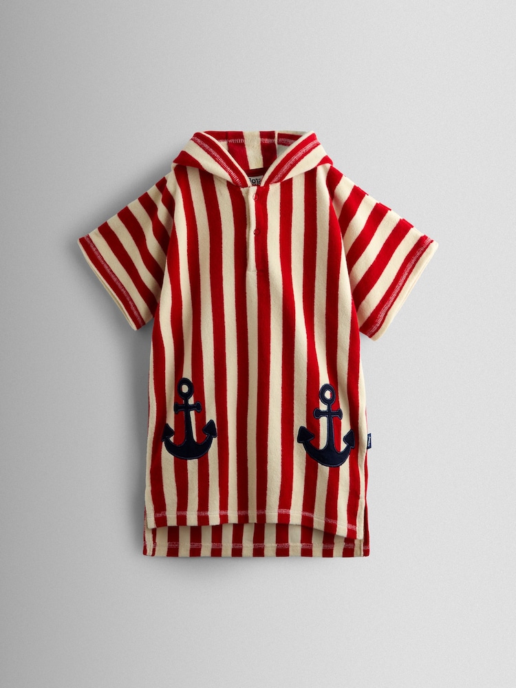 JoJo Maman Bébé Red Stripe Anchor Hooded Poncho Towel - Image 1 of 4 JoJo Maman Bébé Red Stripe Anchor Hooded Poncho Towel - Image 1 of 4