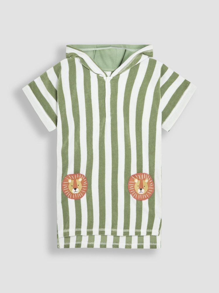 JoJo Maman Bébé Green Stripe Lion Hooded Poncho Towel - Image 1 of 4 JoJo Maman Bébé Green Stripe Lion Hooded Poncho Towel - Image 1 of 4