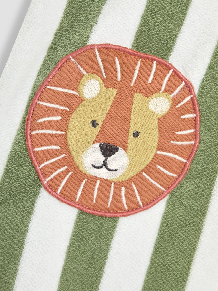 JoJo Maman Bébé Green Stripe Lion Hooded Poncho Towel - Image 4 of 4 JoJo Maman Bébé Green Stripe Lion Hooded Poncho Towel - Image 4 of 4