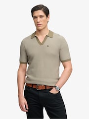 Superdry Green Johnny Collar Knitted Polo Shirt - Image 1 of 7