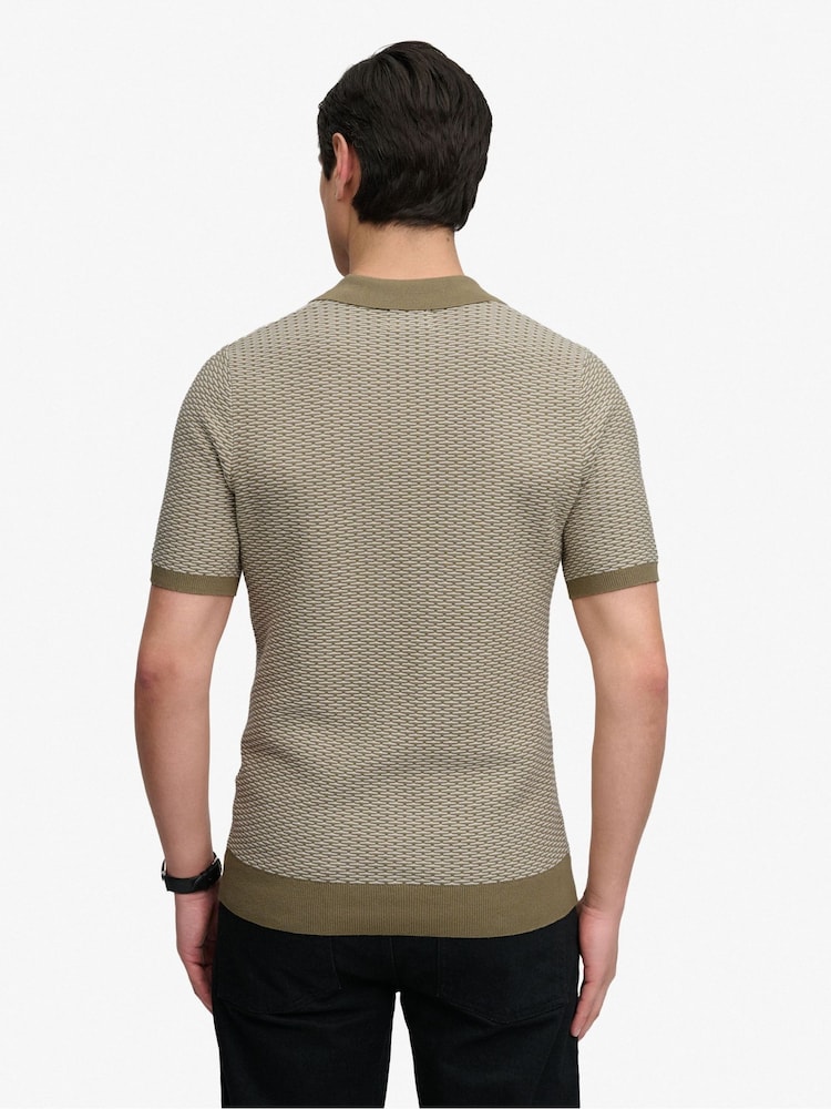 Superdry Green Johnny Collar Knitted Polo Shirt - Image 2 of 7 Superdry Green Johnny Collar Knitted Polo Shirt - Image 2 of 7