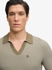 Superdry Green Johnny Collar Knitted Polo Shirt - Image 5 of 7