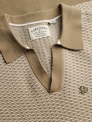 Superdry Green Johnny Collar Knitted Polo Shirt - Image 7 of 7