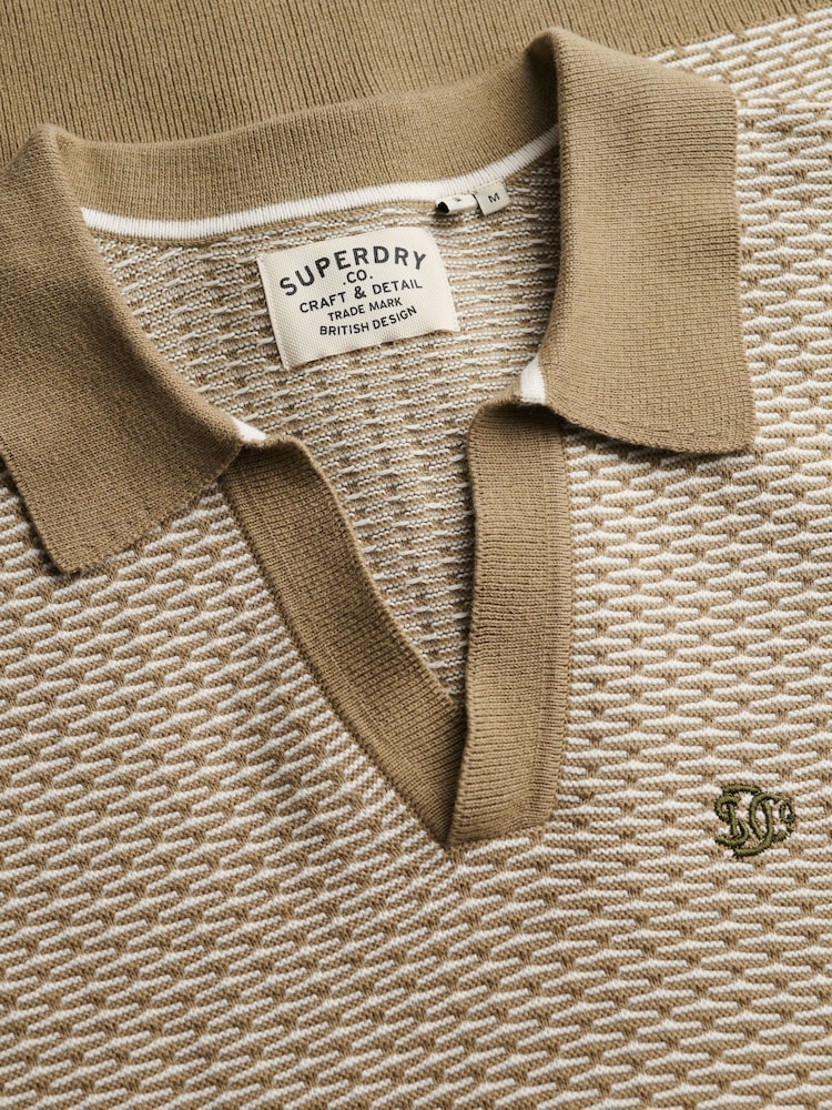 Superdry Green Johnny Collar Knitted Polo Shirt - Image 7 of 7 Superdry Green Johnny Collar Knitted Polo Shirt - Image 7 of 7