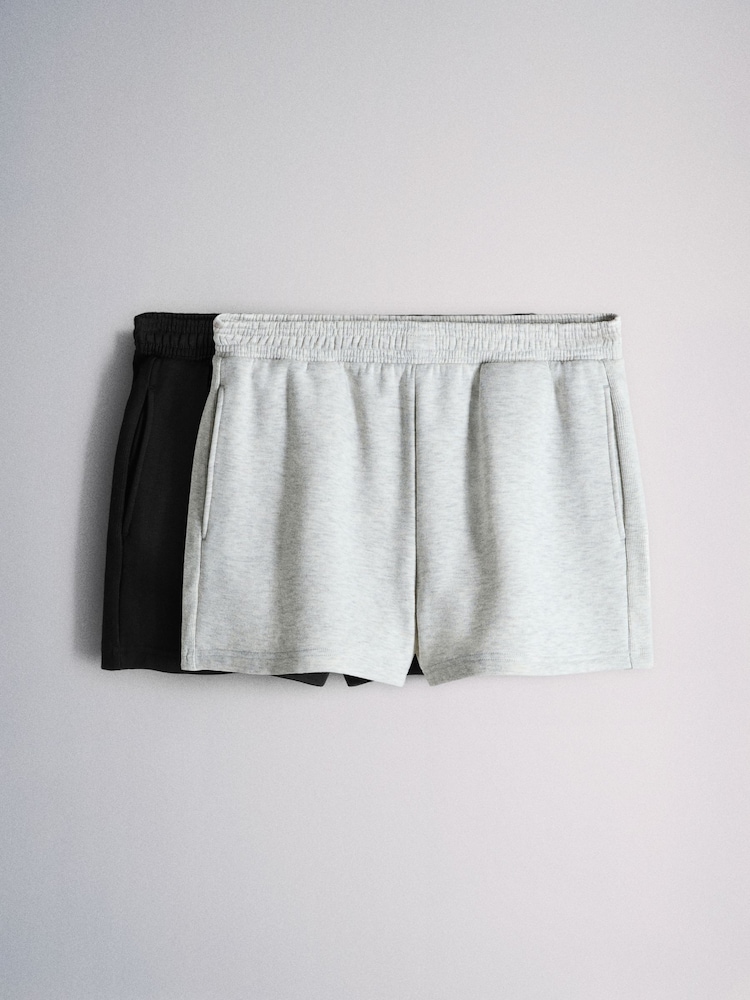The Set 2 Pack Fold-Over Waist Sweat Shorts Grey Marl/Black - Image 2 of 9 The Set 2 Pack Fold-Over Waist Sweat Shorts Grey Marl/Black - Image 2 of 9