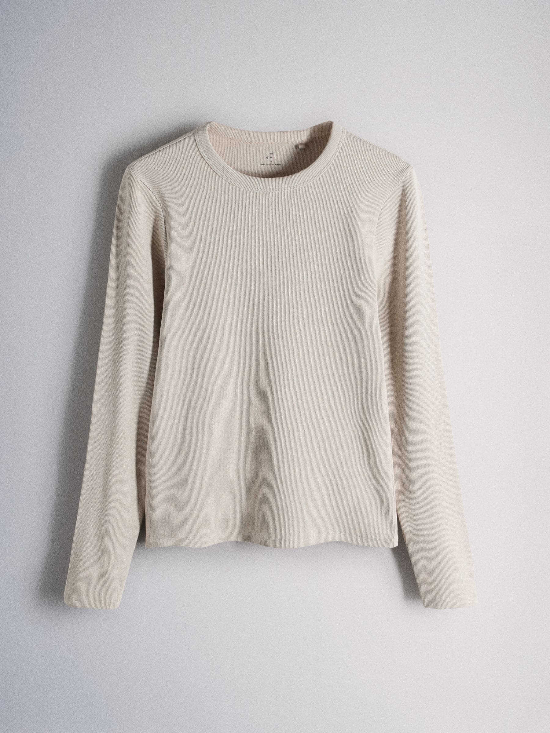 Buy The Set 3 Pack Long Sleeve Ribbed T-Shirts Brown/Neutral/White