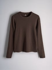 The Set 3 Pack Long Sleeve Ribbed T-Shirts Brown/Neutral/White - Image 4 of 6