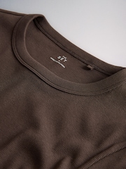 The Set 3 Pack Long Sleeve Ribbed T-Shirts Brown/Neutral/White - Image 6 of 6