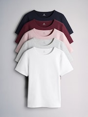 The Set 5 Pack Short Sleeve Fitted Crew Neck T-Shirts Navy/Pink/Burgundy/Grey - Image 1 of 8