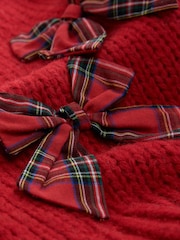 Red 3D Tartan Bow Soft Touch Chunky Knit Open Cardigan - Image 7 of 7