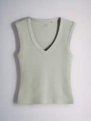 The Set Deep V-Neck Ribbed Vests 3 Pack Pale Green/Pink/Neutral - Image 2 of 6
