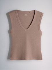 The Set Deep V-Neck Ribbed Vests 3 Pack Pale Green/Pink/Neutral - Image 4 of 6
