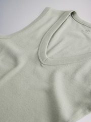 The Set Deep V-Neck Ribbed Vests 3 Pack Pale Green/Pink/Neutral - Image 6 of 6
