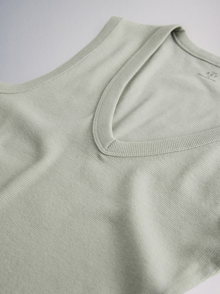 The Set Deep V-Neck Ribbed Vests 3 Pack Pale Green/Pink/Neutral - Image 6 of 6 The Set Deep V-Neck Ribbed Vests 3 Pack Pale Green/Pink/Neutral - Image 6 of 6