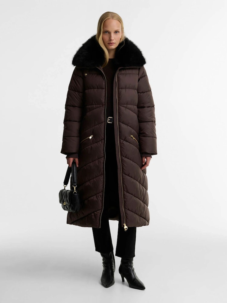 Barbour International Brown Longline Cyrus Puffer Jacket - Image 1 of 5 Barbour International Brown Longline Cyrus Puffer Jacket - Image 1 of 5
