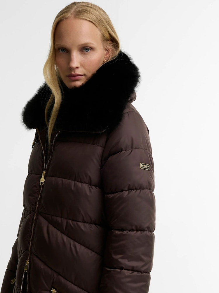 Barbour International Brown Longline Cyrus Puffer Jacket - Image 5 of 5 Barbour International Brown Longline Cyrus Puffer Jacket - Image 5 of 5
