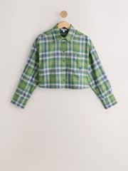 Green Check Embroidered Pocket Cropped Flannel Shirt - Image 1 of 3