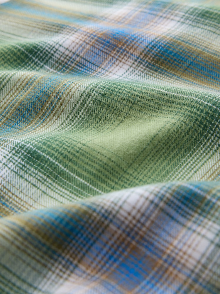 Green Check Embroidered Pocket Cropped Flannel Shirt - Image 3 of 3 Green Check Embroidered Pocket Cropped Flannel Shirt - Image 3 of 3