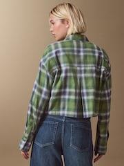 Green Check Embroidered Pocket Cropped Flannel Shirt - Image 4 of 8