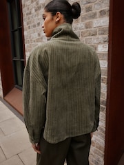 Khaki Green Soft Corduroy Funnel Overhead Shacket - Image 3 of 5