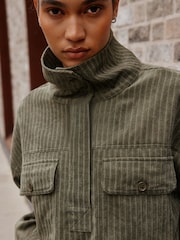 Khaki Green Soft Corduroy Funnel Overhead Shacket - Image 4 of 5