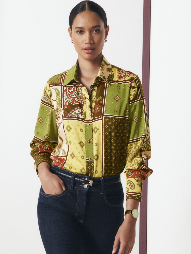 Multicoloured Scarf Print Long Sleeve Shirt - Image 1 of 8 Multicoloured Scarf Print Long Sleeve Shirt - Image 1 of 8