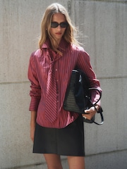 Burgundy/Pink Stripe Long Sleeve Shirt with Removable Tie - Image 1 of 4
