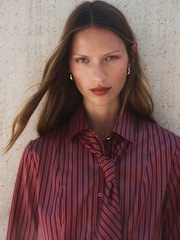 Burgundy/Pink Stripe Long Sleeve Shirt with Removable Tie - Image 4 of 4