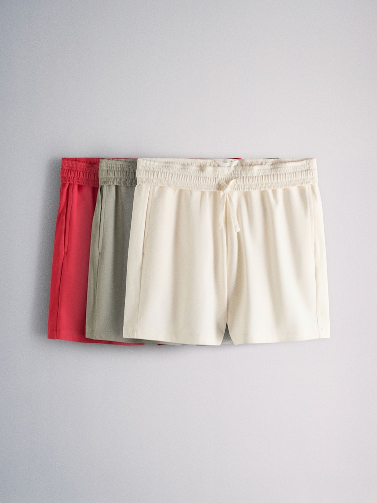 The Set 3 Pack Fold Over Waistband Sweat Shorts Red /Green/Cream - Image 1 of 6