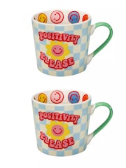 Eleanor Bowmer Set of 2 Multi Positivity Please Mugs - Image 1 of 3