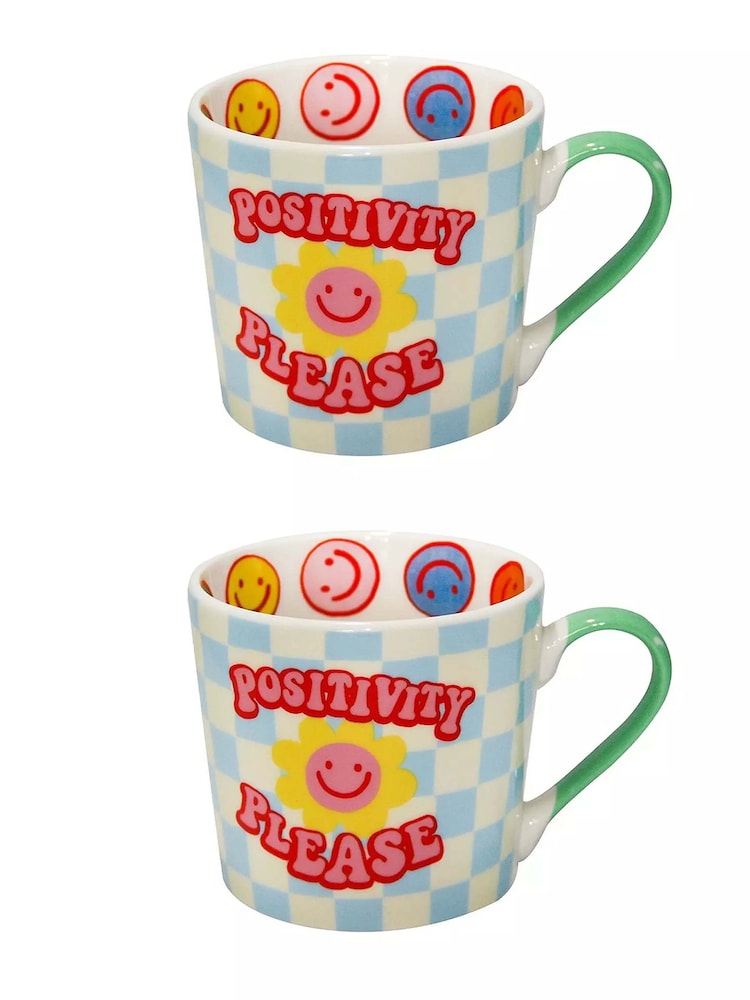 Eleanor Bowmer Set of 2 Multi Positivity Please Mugs - Image 1 of 3 Eleanor Bowmer Set of 2 Multi Positivity Please Mugs - Image 1 of 3
