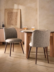 Set of 2 Tailored Boucle Weave Dark Natural Very Dark Wood Nomad Dining Chairs - Image 1 of 8