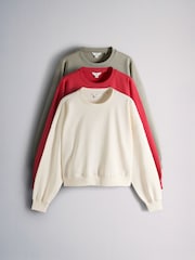 The Set 3 Pack Boxy Crew Sweatshirts Red/Green/Cream - Image 2 of 10