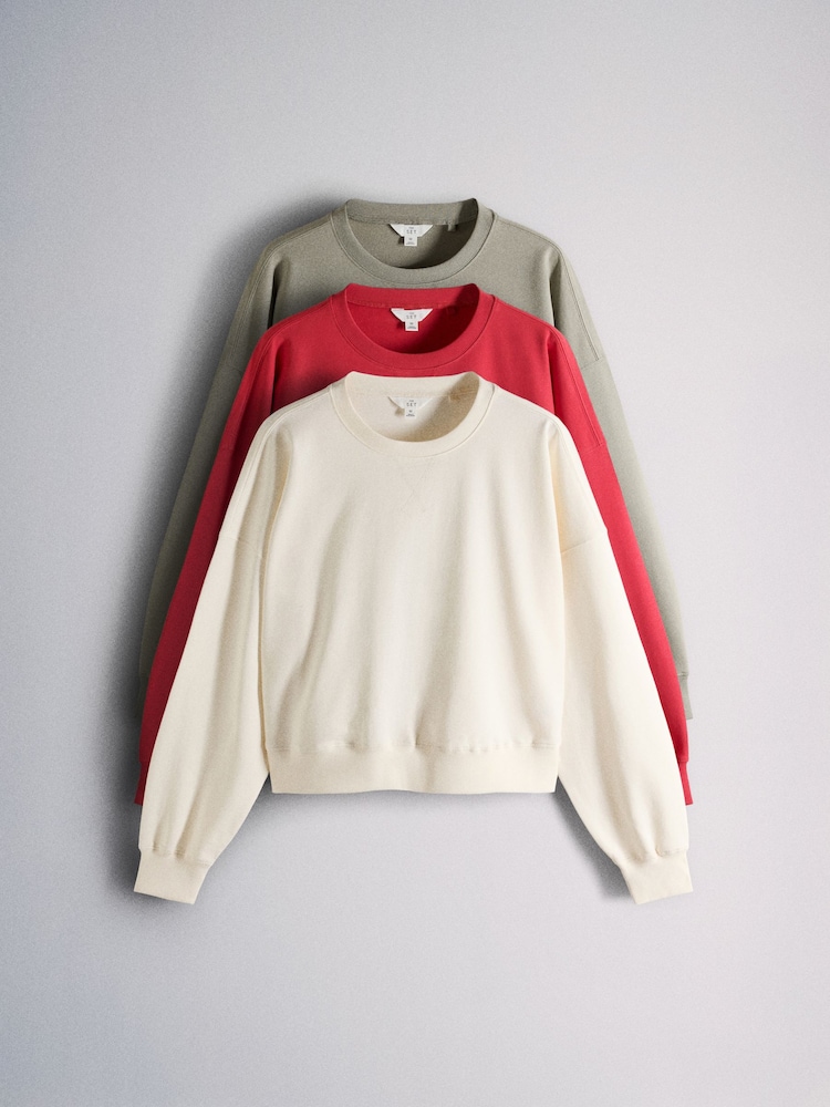 The Set 3 Pack Boxy Crew Sweatshirts Red/Green/Cream - Image 2 of 10