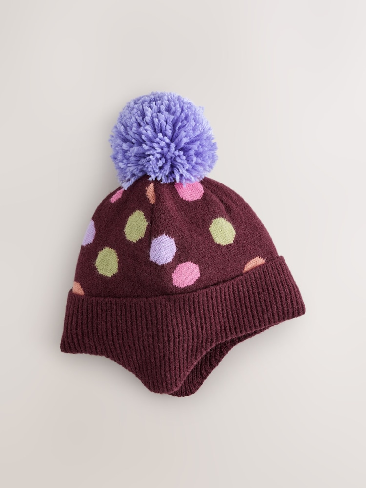 Chocolate Brown Dots Beanie Pom Hat (3mths-10yrs) - Image 1 of 3 Chocolate Brown Dots Beanie Pom Hat (3mths-10yrs) - Image 1 of 3
