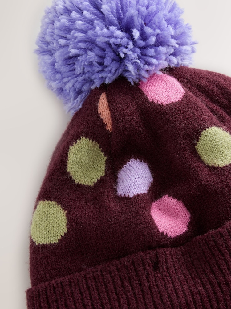 Chocolate Brown Dots Beanie Pom Hat (3mths-10yrs) - Image 3 of 3 Chocolate Brown Dots Beanie Pom Hat (3mths-10yrs) - Image 3 of 3