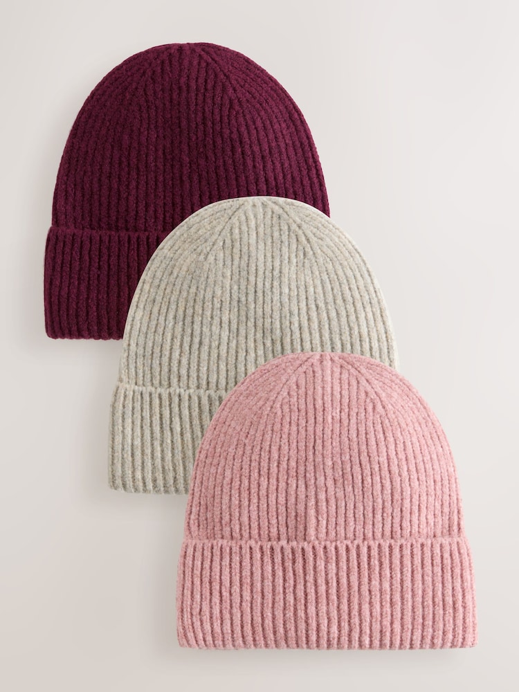 Pink/Grey/Burgundy Beanies 3 Pack (1-16yrs) - Image 1 of 6 Pink/Grey/Burgundy Beanies 3 Pack (1-16yrs) - Image 1 of 6