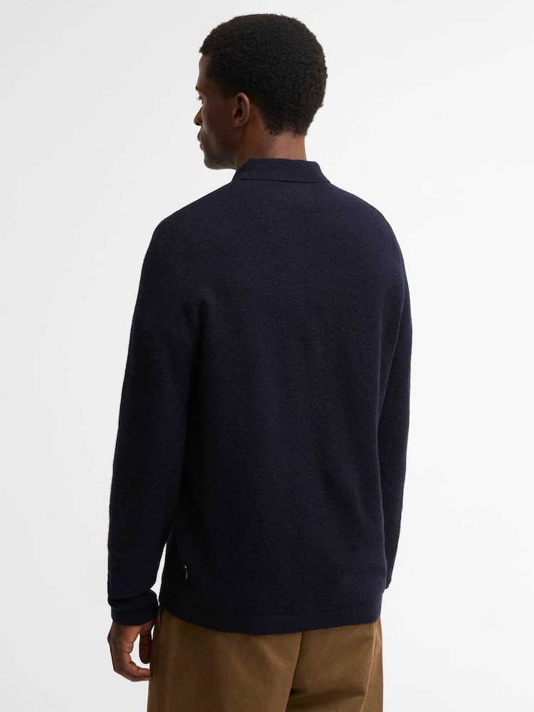 Barbour® Blue Bearsted Knitted Zip Jumper - Image 2 of 5 Barbour® Blue Bearsted Knitted Zip Jumper - Image 2 of 5