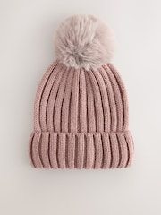Mink Brown Rib Pom Beanie (3mths-16yrs) - Image 1 of 3