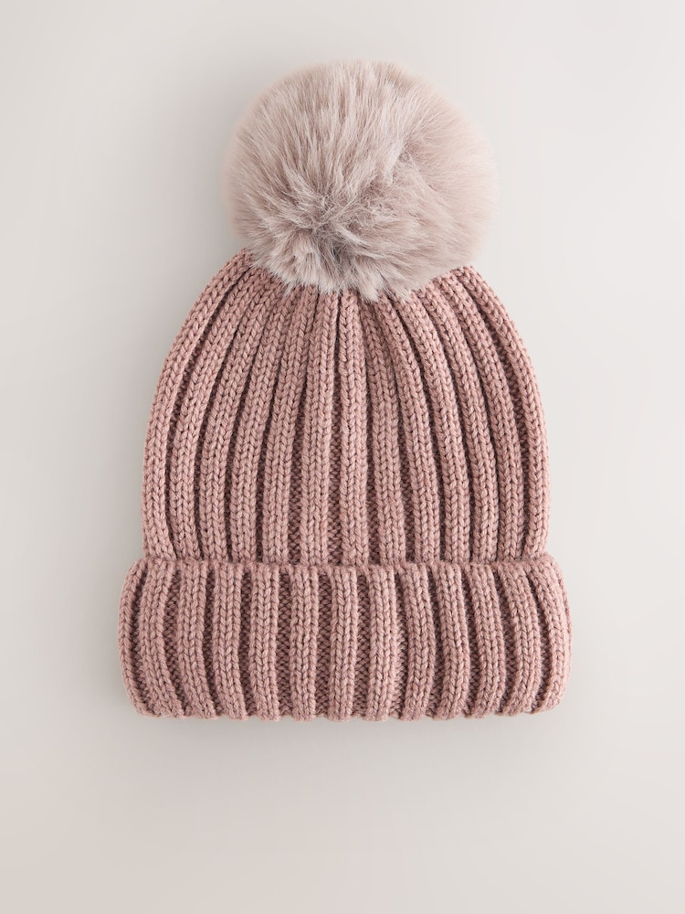 Mink Brown Rib Pom Beanie (3mths-16yrs) - Image 1 of 3 Mink Brown Rib Pom Beanie (3mths-16yrs) - Image 1 of 3