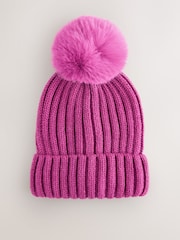 Bright Pink Rib Pom Beanie (3mths-16yrs) - Image 1 of 3