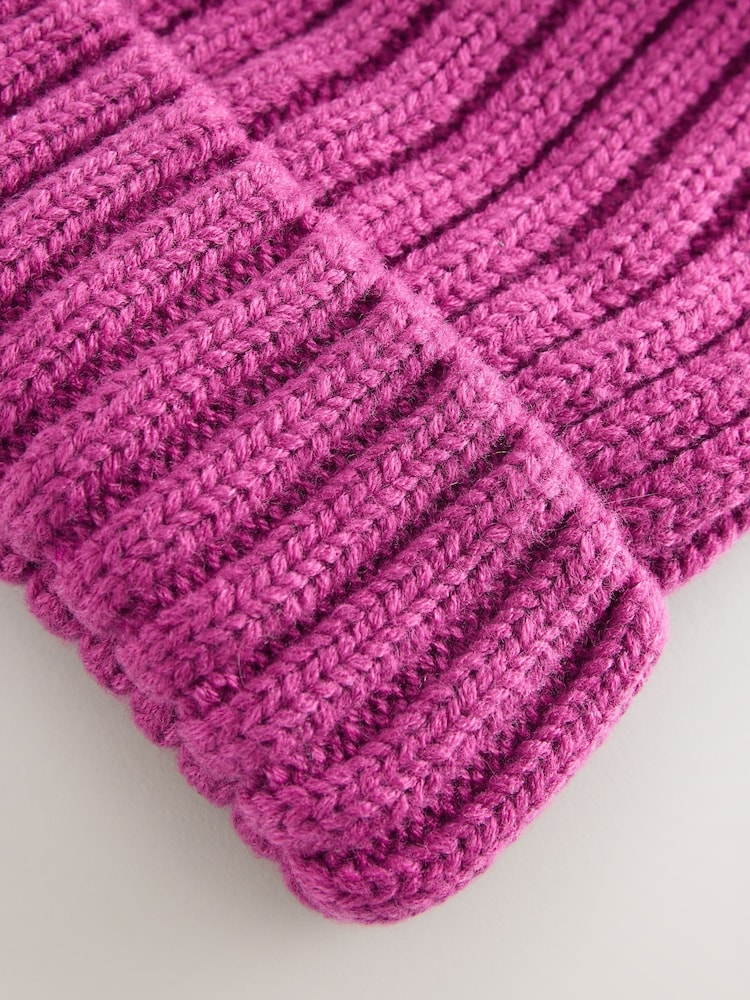Bright Pink Rib Pom Beanie (3mths-16yrs) - Image 3 of 3 Bright Pink Rib Pom Beanie (3mths-16yrs) - Image 3 of 3