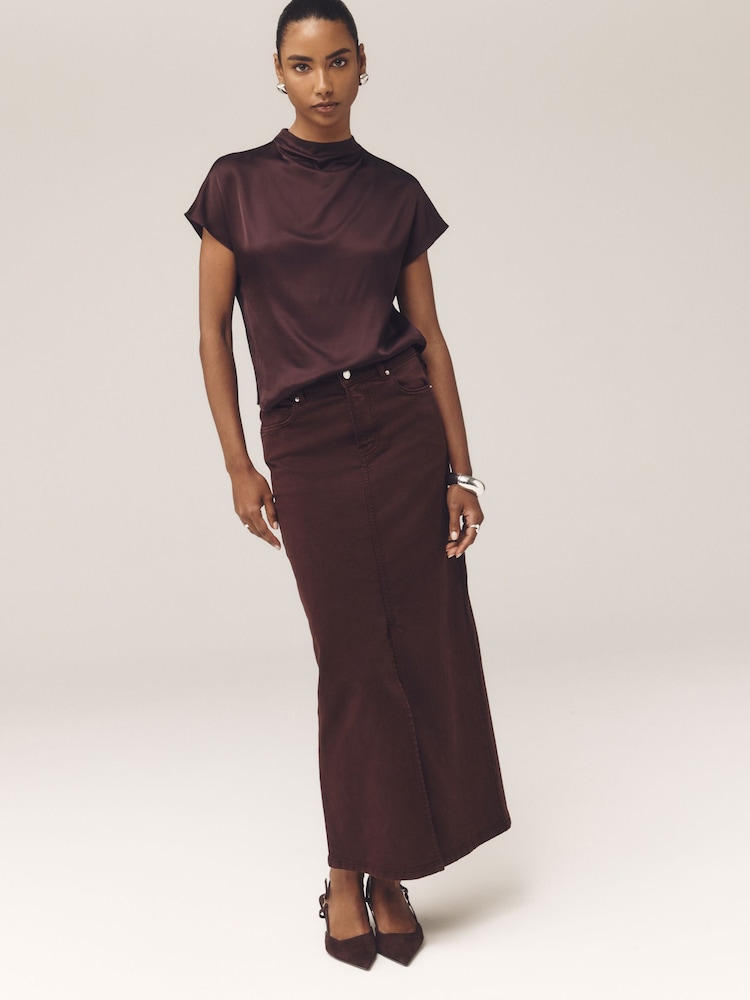 Wine Satin Short Sleeve Top - Image 2 of 7