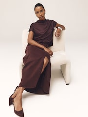 Wine Satin Short Sleeve Top - Image 3 of 7