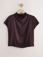 Wine Satin Short Sleeve Top - Image 5 of 7