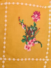 土黃色 - Love & Roses Floral Embroidered Notch Neck Blouse - 圖片 5/5