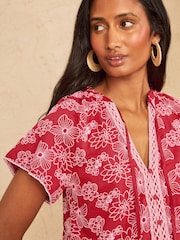 Love & Roses Red Floral Embroidered Notch Neck Blouse - Image 2 of 4