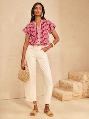 Love & Roses Red Floral Embroidered Notch Neck Blouse - Image 3 of 4
