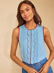 Love & Roses Blue Sleeveless Scallop Detail Blouse - Image 1 of 4