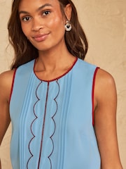 Love & Roses Blue Sleeveless Scallop Detail Blouse - Image 2 of 4